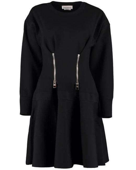 Alexander McQueen Black Zip-Detail Flared Dress