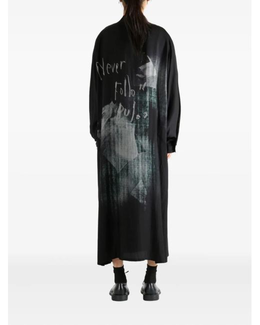 Y's Yohji Yamamoto Abstract-print Midi Shirt Dress Black