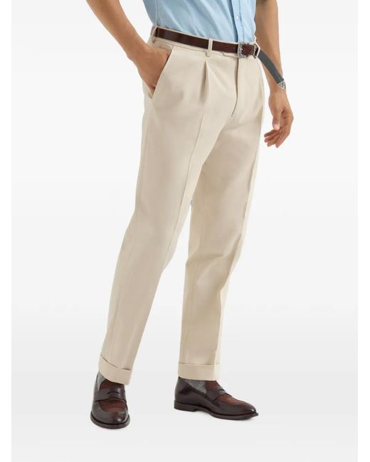 Brunello Cucinelli Natural Cotton And Virgin Wool Gabardine Trousers With Pleat for men