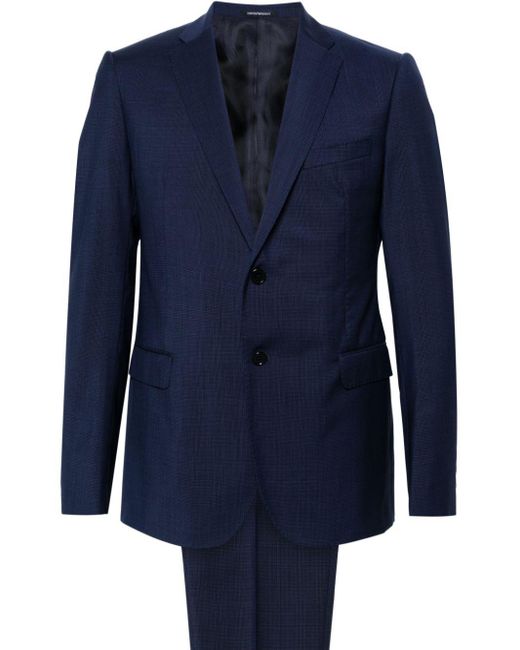 Emporio Armani Blue Checked Single-breasted Suit for men
