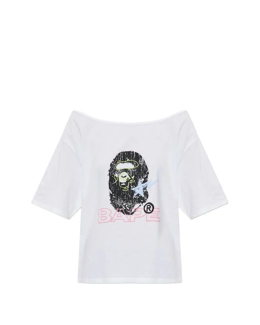 A Bathing Ape White Rhinestone-Embellished Logo-Print T-Shirt