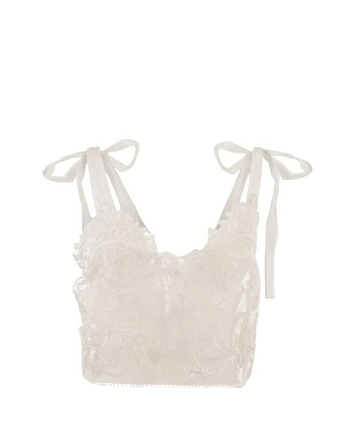 Maurizio Mykonos White Embroidered Tie-Shoulder Top