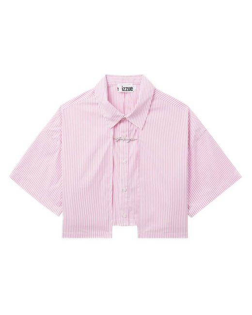 Izzue ストライプ クロップドシャツ Pink