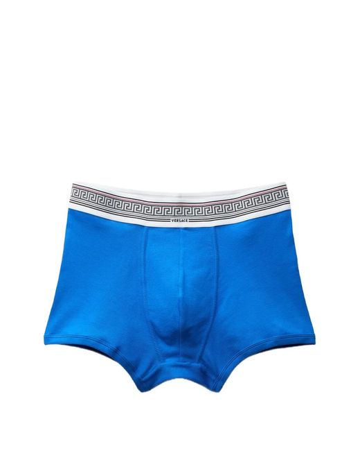 Versace Blue Ribbed Cotton-Jersey Trunks for men