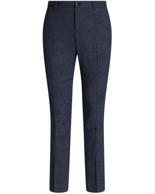 Etro Blue Patterned-Jacquard Straight-Leg Trousers for men