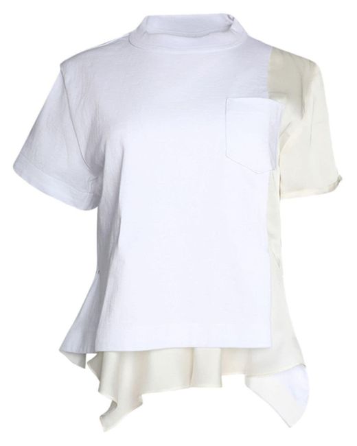 Sacai White Panelled Asymmetric T-shirt