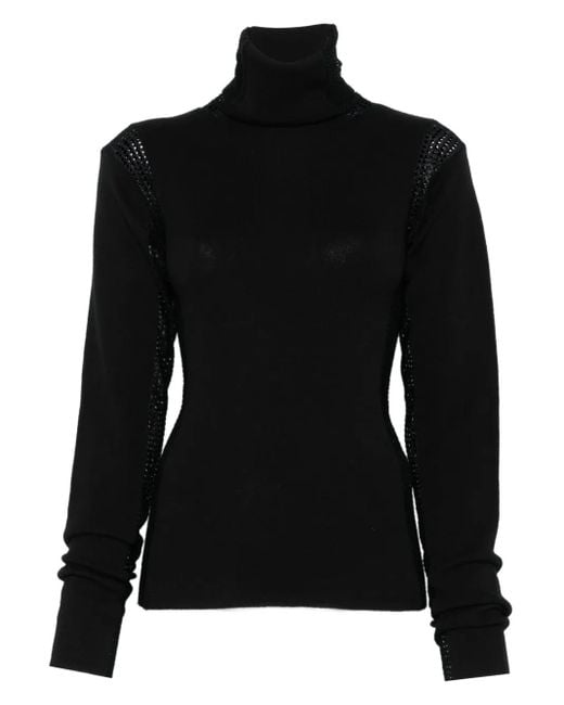 DIOTIMA Black Mesh-Panel Turtleneck Top