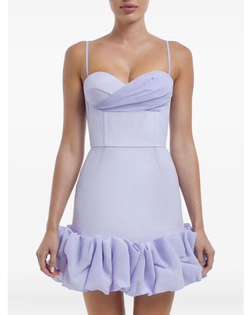 POST MERIDIEM Purple Draped Ruffle Bustier Mini Dress