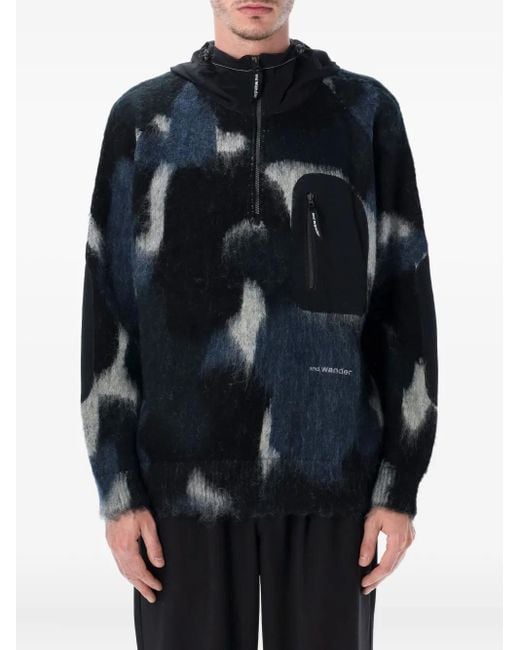 And Wander Blue Hooded Zip Sweater for men
