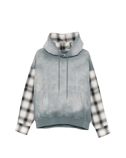 Feng Chen Wang Gray Check-Pattern-Sleeve Hoodie