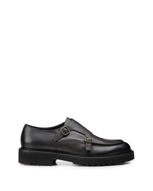 Doucal's Black Double-Buckle Leather Loafers for men