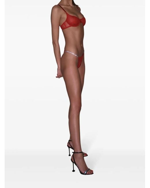Fleur du Mal Red Crystal Bouquet Lace V-String