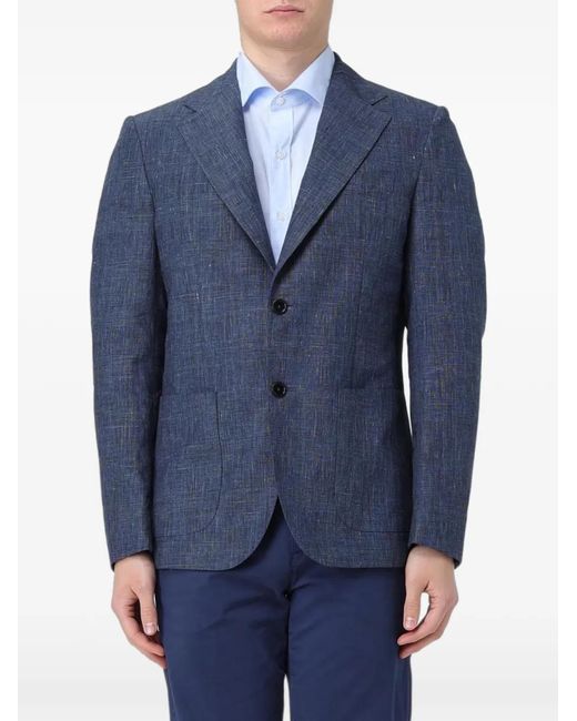 Fay Blue Check-Pattern Blazer for men