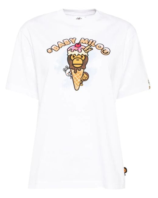 A Bathing Ape White Graphic-Print T-Shirt