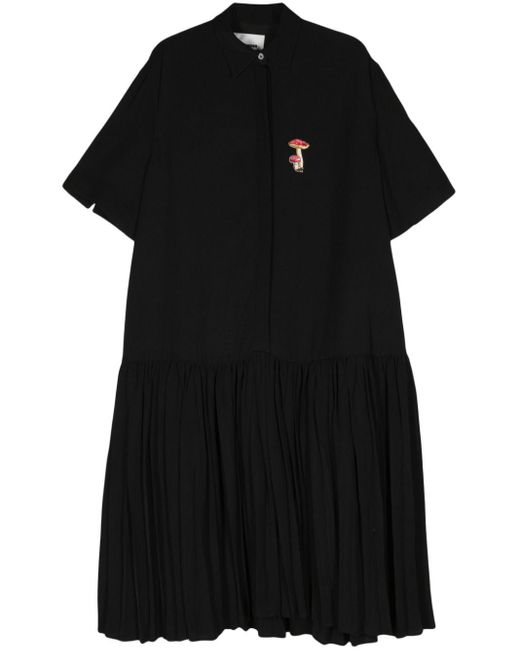 Jil Sander Black Mushroom-embroidered Crepe Midi Dress