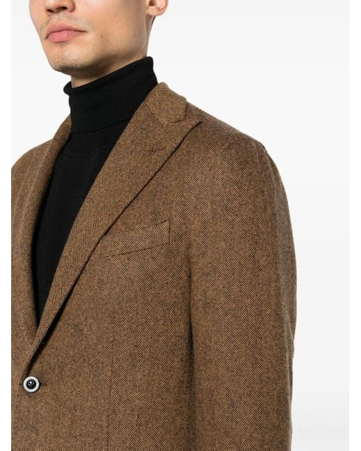 Boglioli Brown Herringbone Single-Breasted Blazer for men