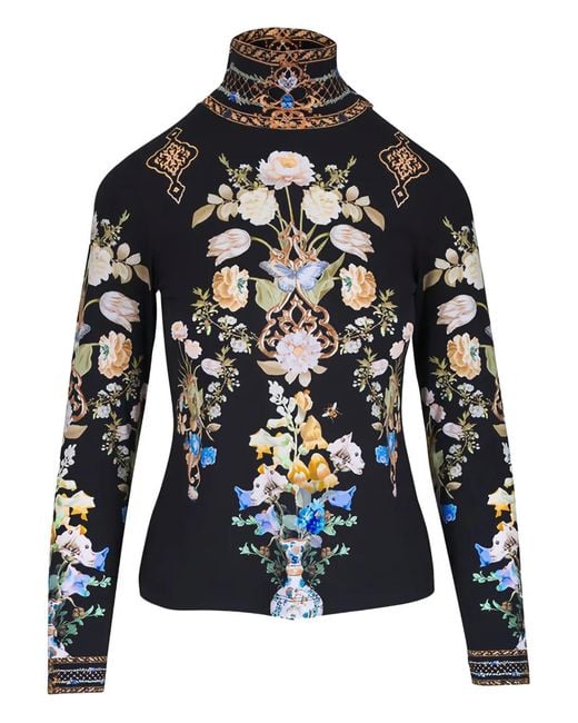 Top Ottoman A Fiori di Camilla in Black