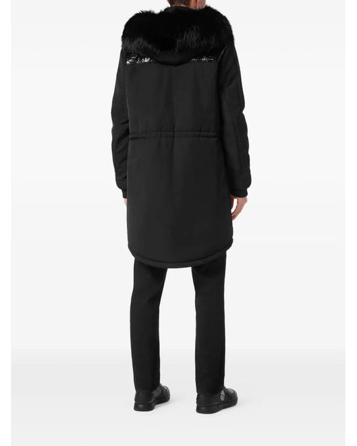 Billionaire Black Parka À Capuche Bordée De Peau De Python for men