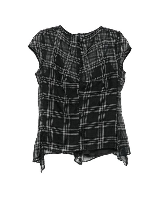 Marc Le Bihan Black Check-Pattern Sheer Blouse