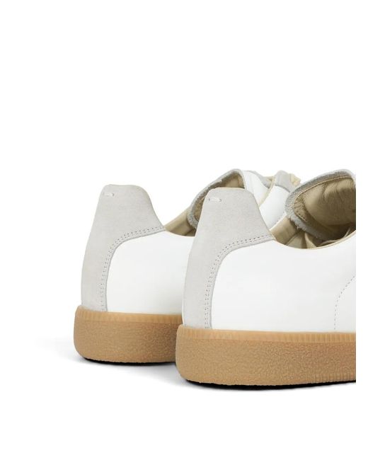 Maison Margiela White Leather And Suede Paint-Splashed Sneaker With Natural Rubber Sole for men