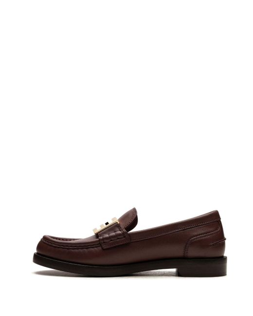Fendi Brown Ff Logo-plaque Leather Loafers