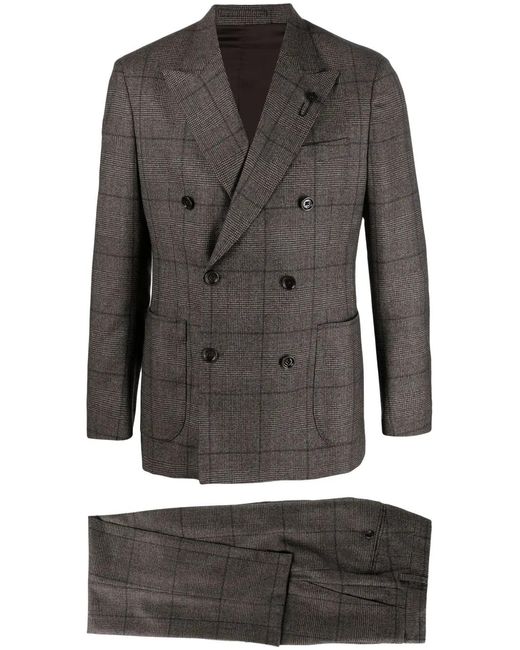 Lardini メンズ グレー チェック ダブルスーツ【公式通販】