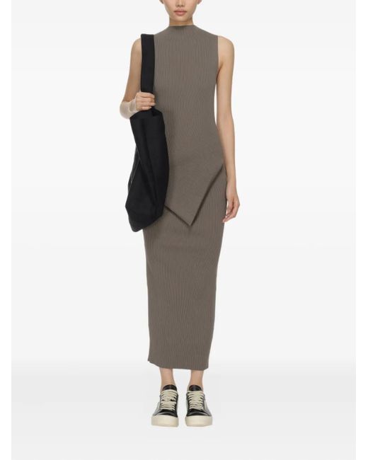 Rick Owens Gray Ribbed Asymmetric Dress
