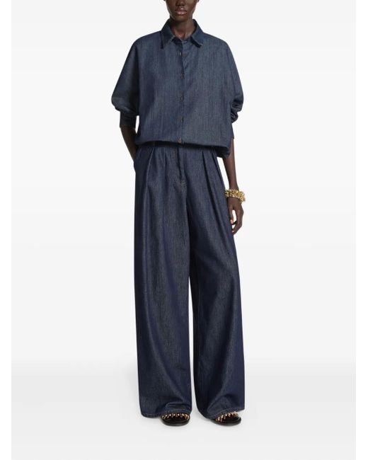 Dries Van Noten Blue Contrast-Stitching Denim Shirt