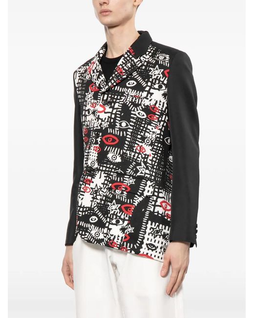 COMME DES GARÇON BLACK Black Asymmetric Graphic Print Blazer