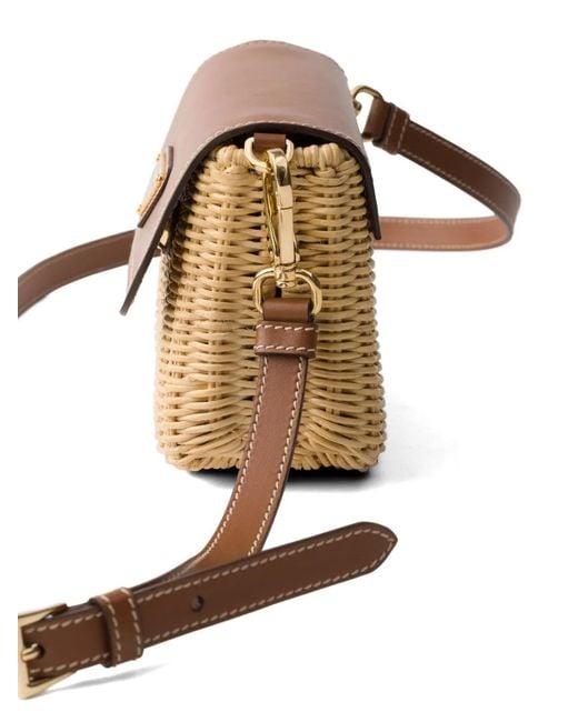 Prada Brown Small Wicker And Leather Shoulder Bag