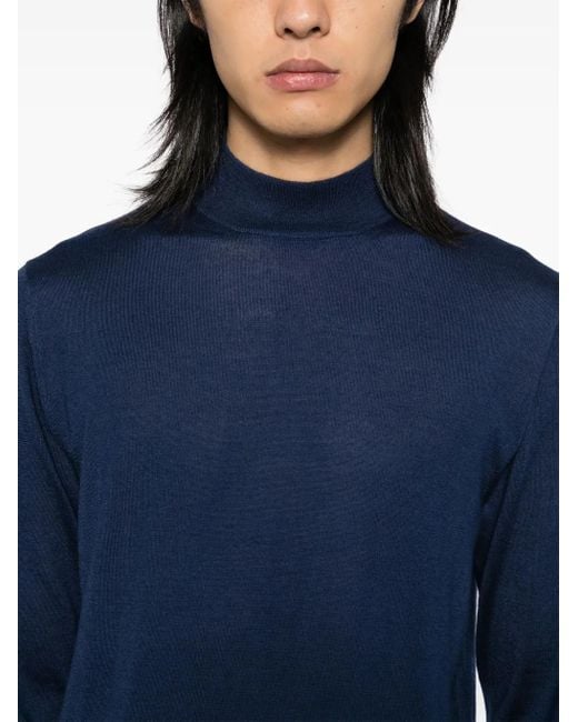 Fedeli Blue Mock Neck Jumper for men