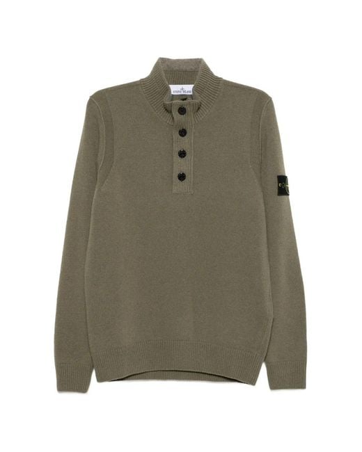 Stone Island Green Logo-Patch Half-Zip Sweater for men