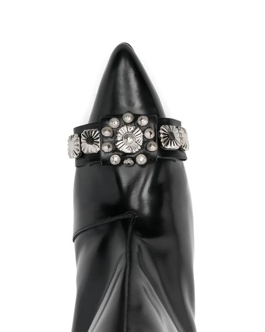 Toga Black Toe-Embellishment Pointed-Toe Leather Boots