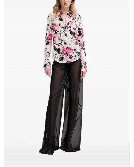 Blugirl Blumarine White Rose-Print Button-Up Shirt