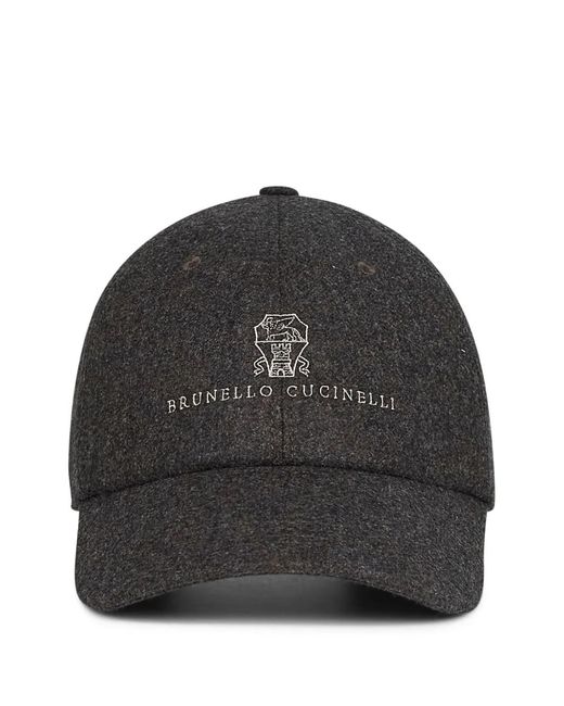Brunello Cucinelli Black Embroidered-Crest Curved-Peak Cap for men