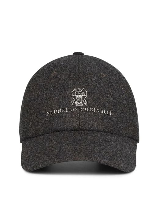 Brunello Cucinelli Black Embroidered-Crest Curved-Peak Cap for men