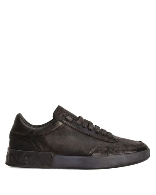 Dolce & Gabbana Black Portofino Leather Lace-Up Sneakers for men