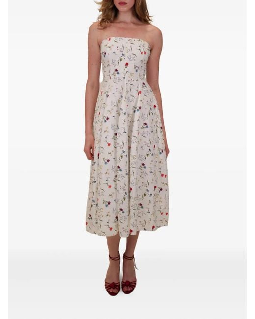 Azeeza White Sable Floral-Pattern Midi Dress