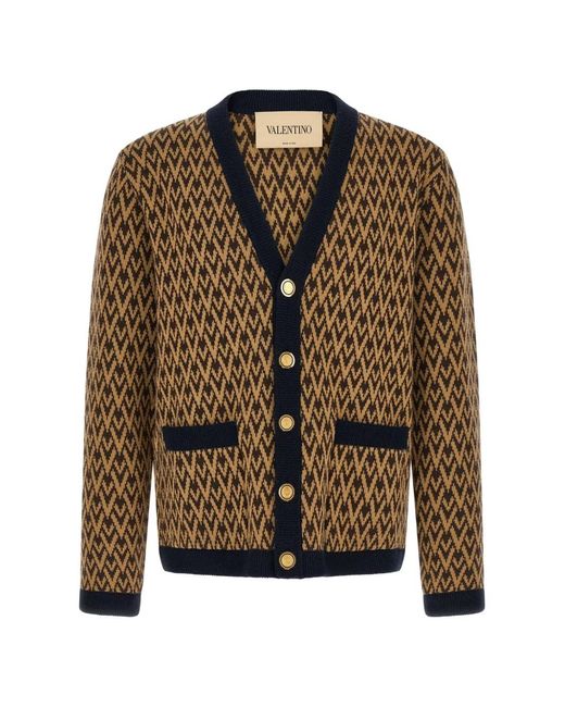 Valentino Garavani Brown Toute La V Jacquard-Knit Cardigan for men