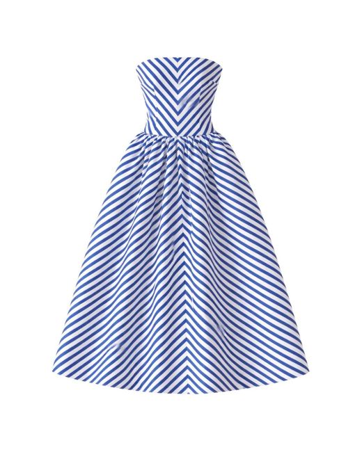 Self-Portrait Blue Stripe Strapless Midi Dress