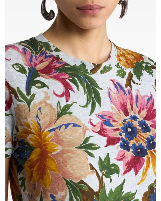 Etro White Cotton-Jersey T-Shirt With Floral-Motif