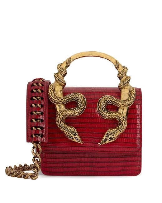 Roberto Cavalli Red Medium Snake-Embellished Top-Handle Chain Cross Body Bag
