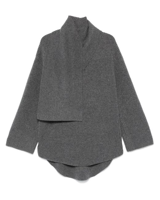 Totême  Gray Attached-Scarf Sweater