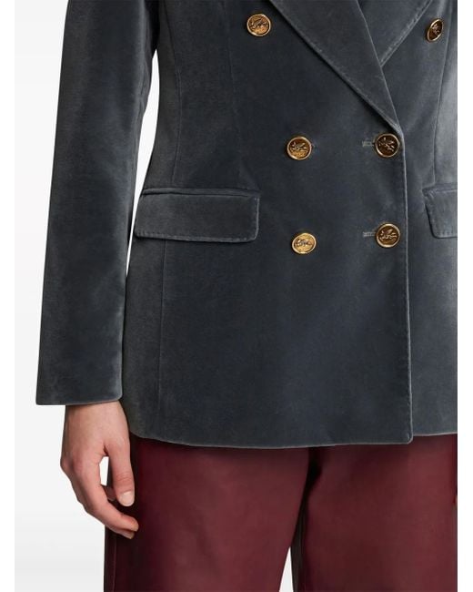 Etro Black Velvet Blazer Engraved Button Outerwear