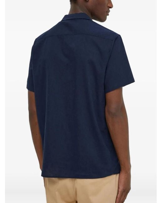 Bruuns Bazaar Blue Revere-Collar Short-Sleeve Shirt for men