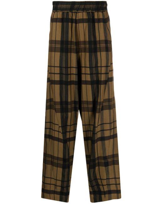 Julius Yellow Plaid-Check Straight-Leg Trousers for men