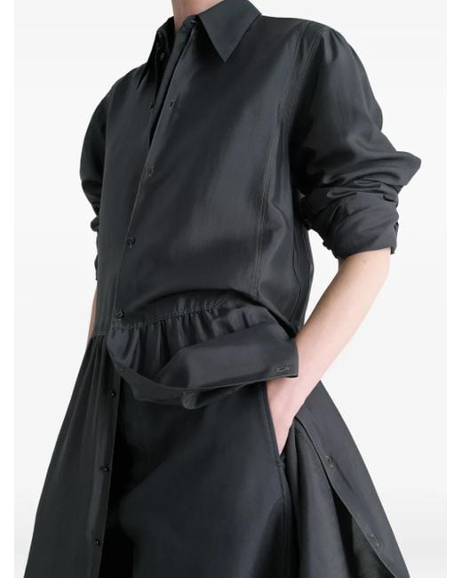 Lemaire Black Gerafftes Kleid Mit Knöpfen