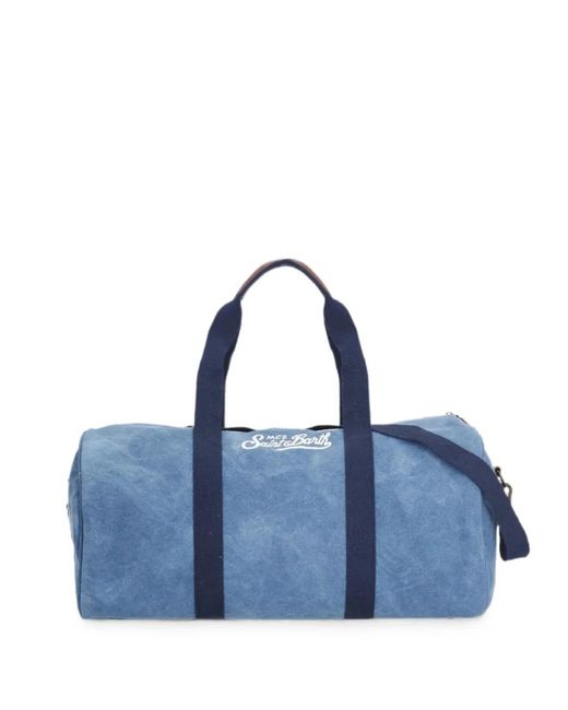 Mc2 Saint Barth Blue Logo-Embroidered Duffel Bag for men