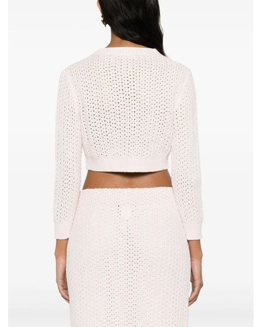 Fabiana Filippi Pink Sequin-Detail Open-Knit Cardigan