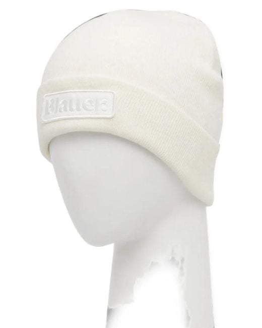 Blauer White Logo-Patch Beanie Hat for men
